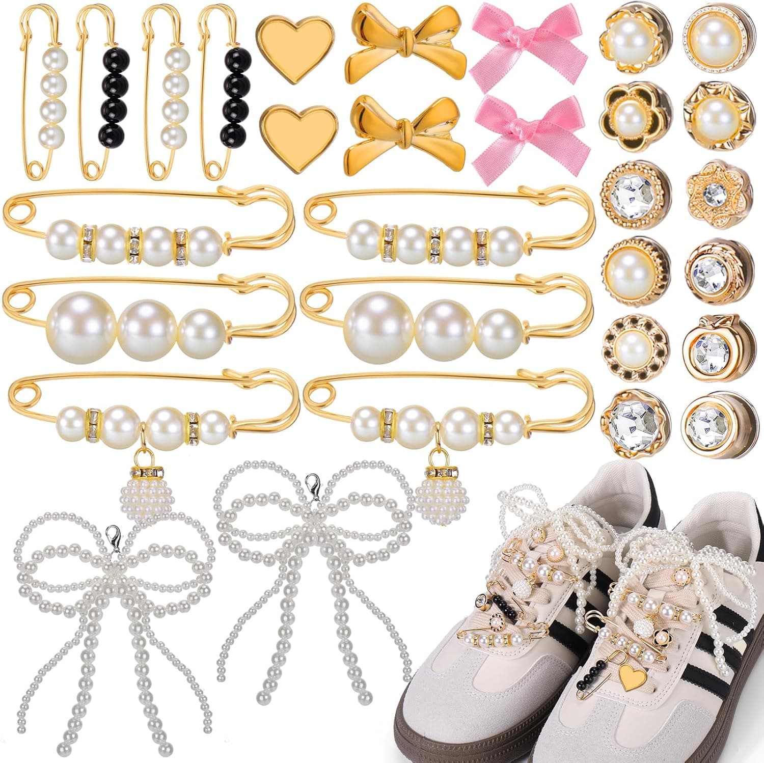 Shoe Charms for Sneakers, Charms for Shoe Shoelace Junk Socks, DIY Shoe Lace Charms for Women Shoes Jewelry Decorations Pearl Bow