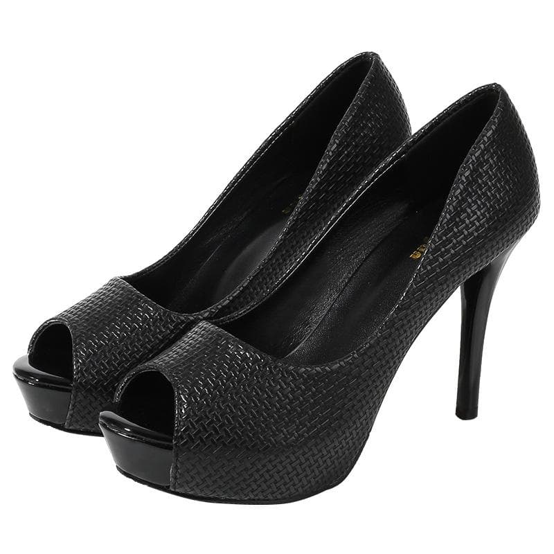 New Fashion Woven Fabric Waterproof Platform Stiletto Super High Heel 10CM Wedding Catwalk Casual Shoes Women's Single Shoes 38 black