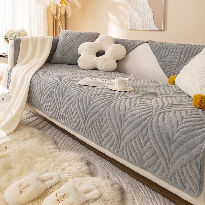 Short Plush Cushion Cover Simplicity Winter New Sofa Cushion Dutch Towel Sofa Cover Anti-slip Thickening Leaf Pattern Sofa Cover 70x70cm 1pcs
