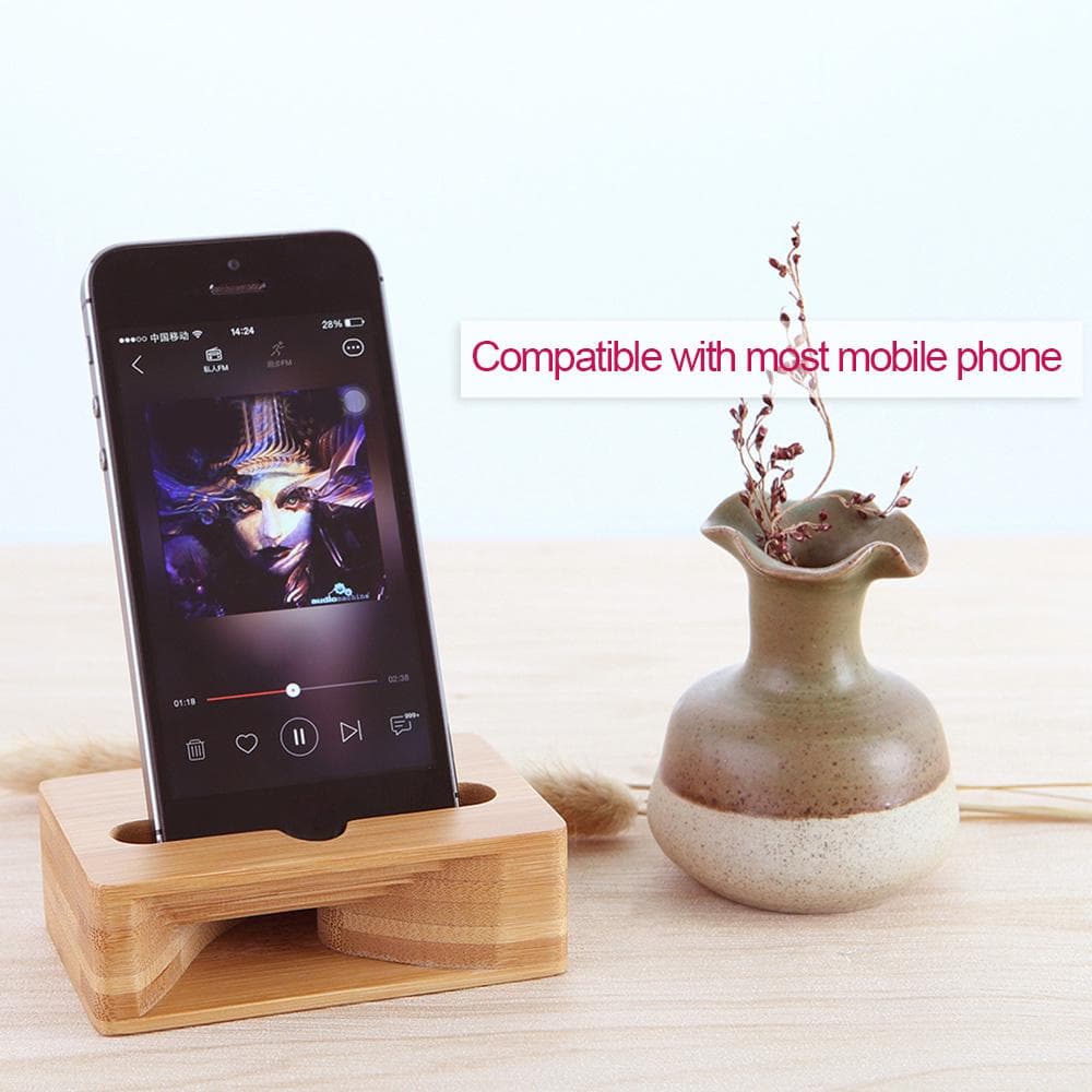 Bamboo Mobile Phone Holder Physical Sound Reinforcement Amplifier for iPhone iPad Andriod yellow