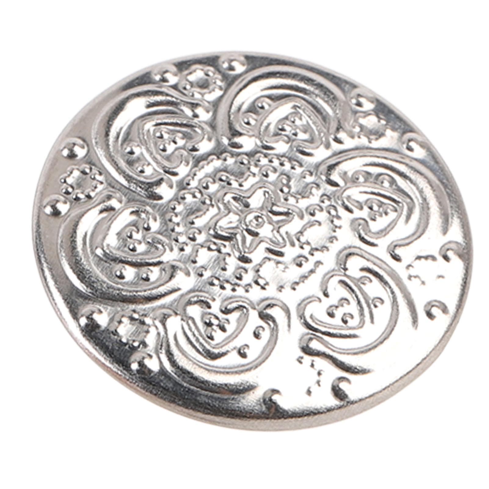50 Set Pants Buttons Pins No Sew Removable 17mm Flower Pattern Stainless Steel Silver with 2x6.5mm