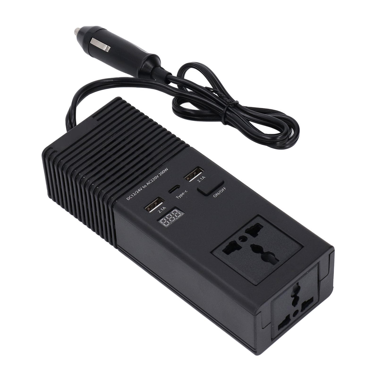 200W Car Power Inverter LED Display Type C Dual USB Port Dual 220V AC Outlet 12v Dc to 220v Ac Plug