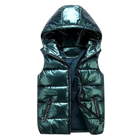 Women Winter Vest Solid Color Hooded Warm Elastic Hem Pockets Bright Color Quilted Vest Waistcoat M green
