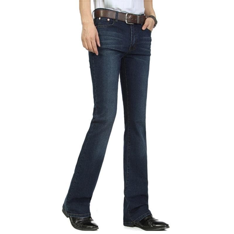 Mens Denim Bootcut Pants 70s Western Cowboy Bell Bottoms Flared Jeans Trousers Casual Plus Size 34 dark blue