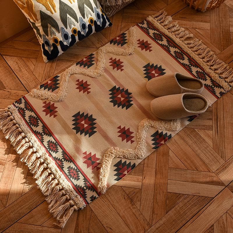 Nordic Tassel Knit Rug Ethnic Carpet Small Rug 60x90cm Bedroom Kitchen Rugs Living Room Washable Mat Boho Retro Home Decoration 60x90cm 23.6x35.4in