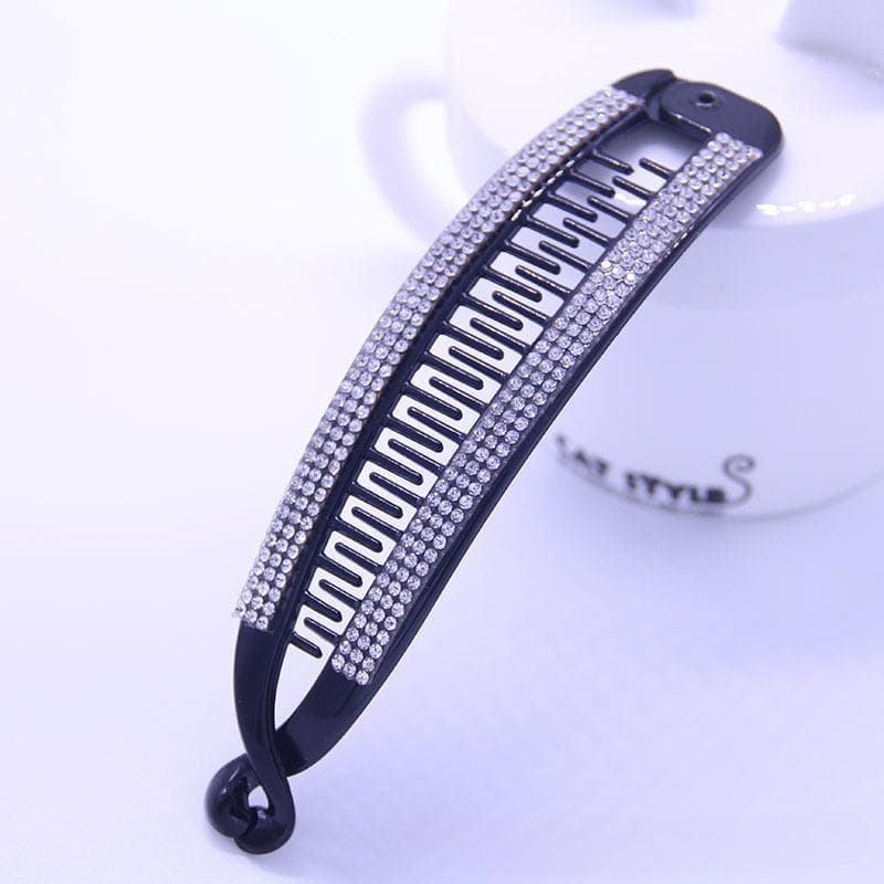 1pc Black Rhinestone Banana Barrettes Hairpins Fish Hair Claw Clips Hair Jewelry Hair Accessories for Women Clamp Styling Tools white