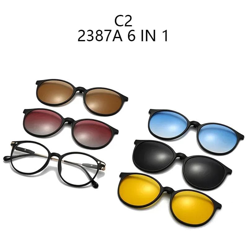 Oval TR Frame 6 IN 1 Multifunctional Sunglasses Magnetic Clip On Glasses Fashion Black Prescription Eyeglas SHOW AS PICTURE