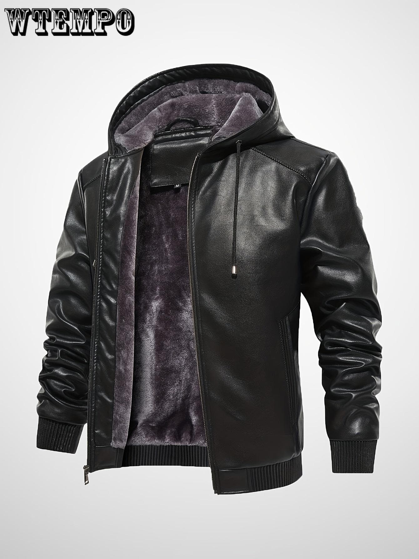 Men's Faux Leather Jacket with Hood - Vintage Bomber Motorcycle Style - Waterproof & Warm - for Men - Perfect for Fall/Winter XXXXL black