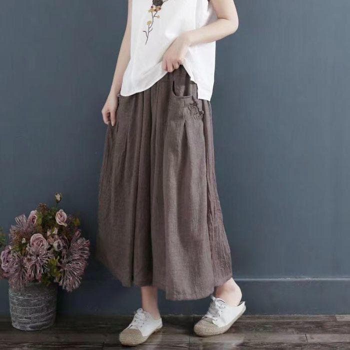Spring and Summer New Light and Thin Retro Chinese Style High Waist Casual Pleated Pants Skirt Simple Casual Wide-leg Pants 3XL