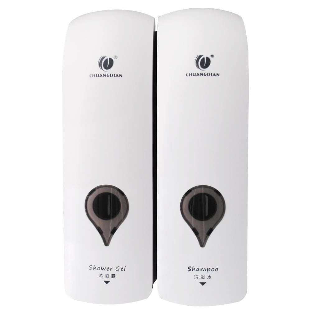 CHUANGDIAN 300ml*2 Wall Mounted Double-Head Manual Soap Dispenser Shower Gel Liquid Shampoo Dispenser Holder white