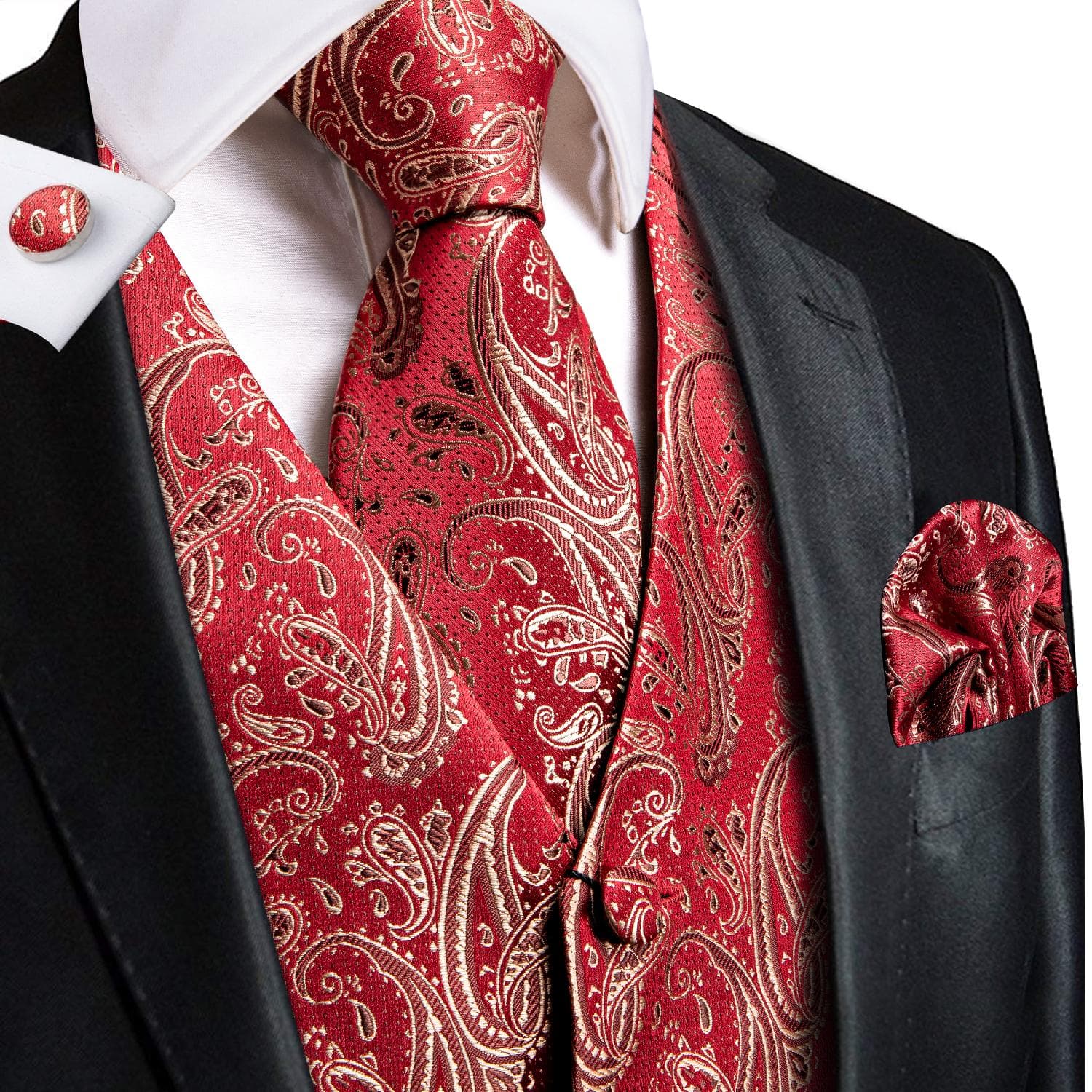Hi-Tie Tuxedo waistcoat for Men Suit Vest Necktie Handkerchief Cufflinks Set for Wedding Business 3XL
