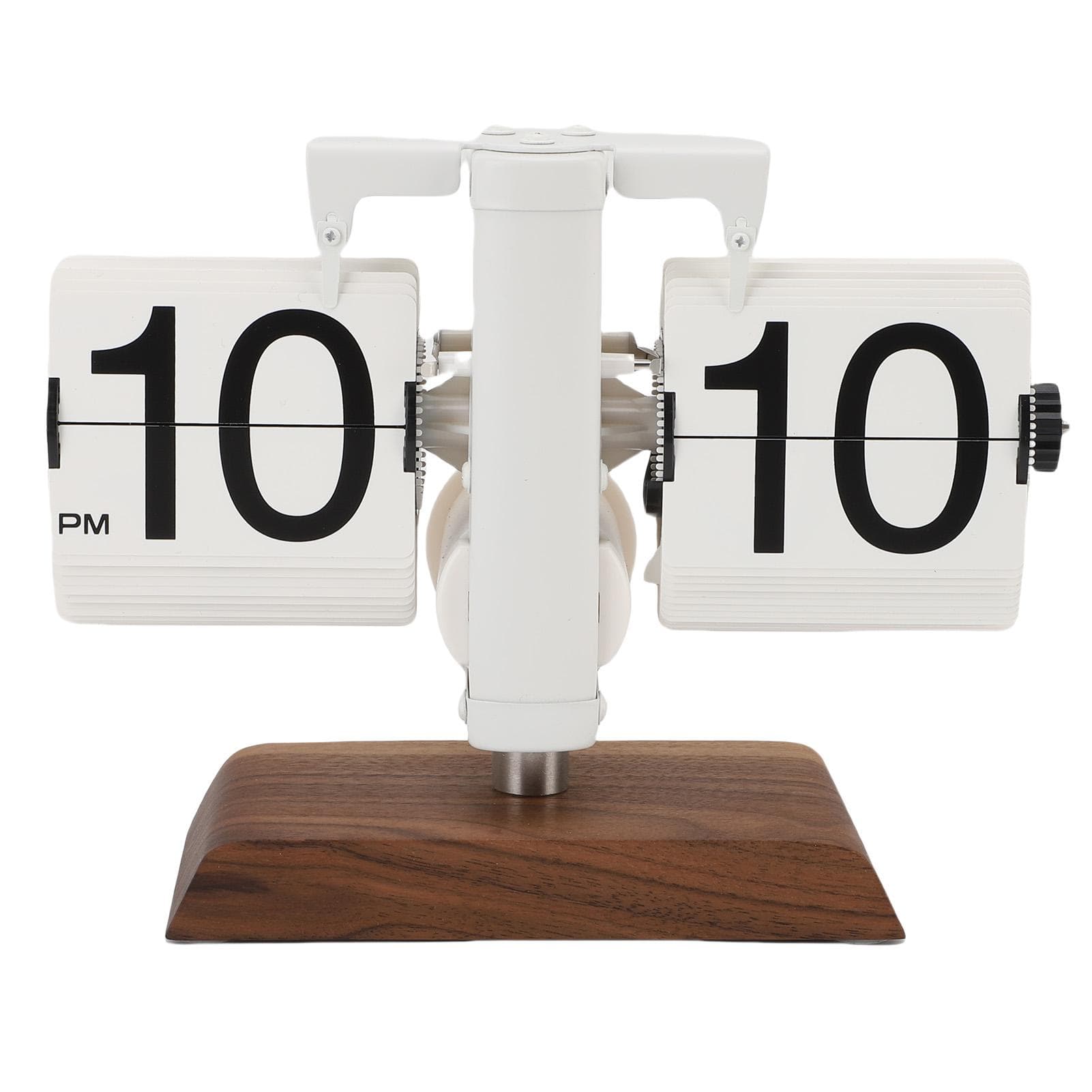 Flip Desk Clock Retro Vintage Mechanical Auto Flip Table Decor 12h for Home Living Room Study Room white