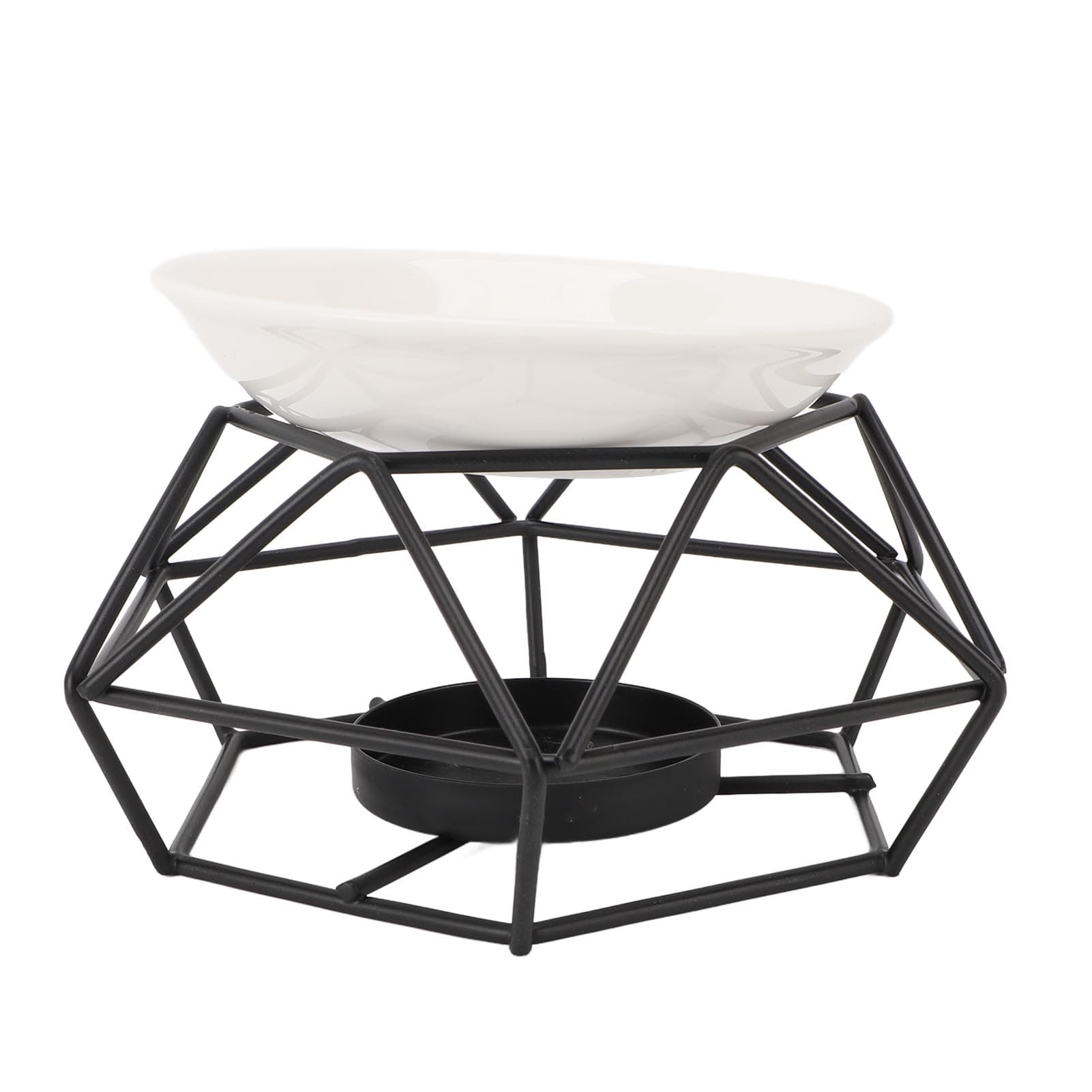 White Plate and Black Holder Iron Art Aromatherapy Burner Set Metal Essential Oil Burner Candle