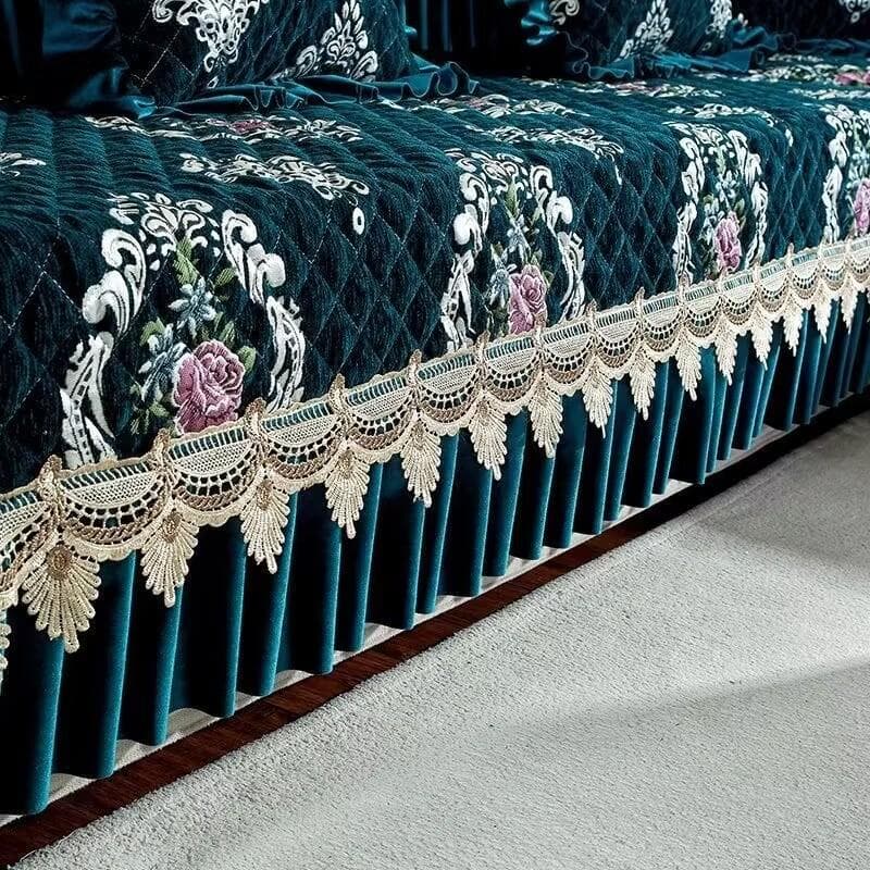 Luxury Big flowers Sofa Sets Cover Thick Sofa Slipcovers 18cm hem Soft Towel Lace Decor Couch Cushion for Living Room Mat 1pcs 90x160cm 1pcs