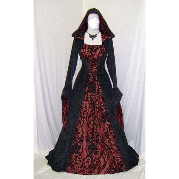 Women Gothic Maxi Dress Halloween Cosplay Dresses Retro Long Medieval Dress S red