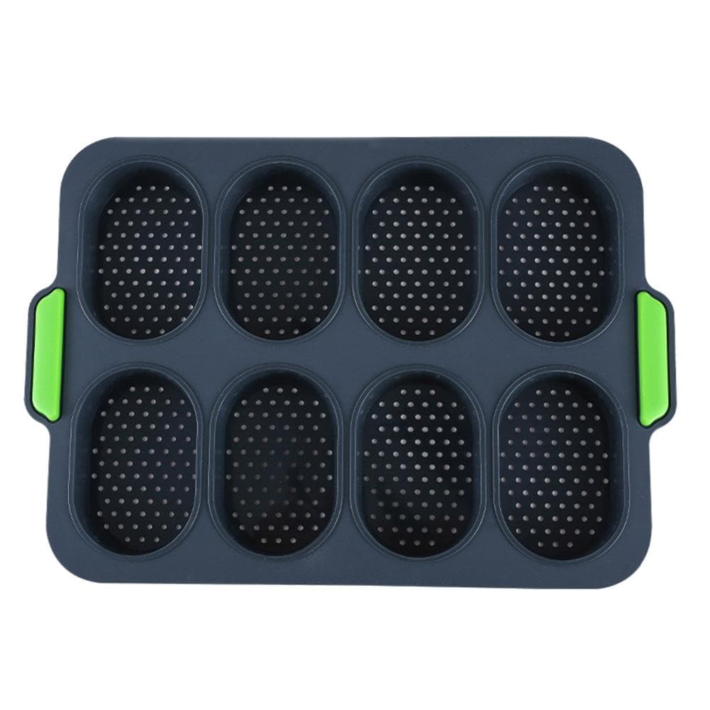 8 Grids Non-Stick Silicone Cake Mold French Bread Mould Heat Resistant Burger Muffin Pan Tray Cupcake Kitchen Diy Baking Mold black
