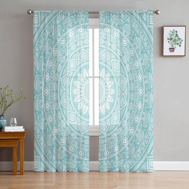 Boho Mandala Datura Buddhism Ethnic Sheer Voile Curtains For Kitchen Living Room Bedroom Decor Tulle Curtains Window Treatment 1 PCS W200XH250cm