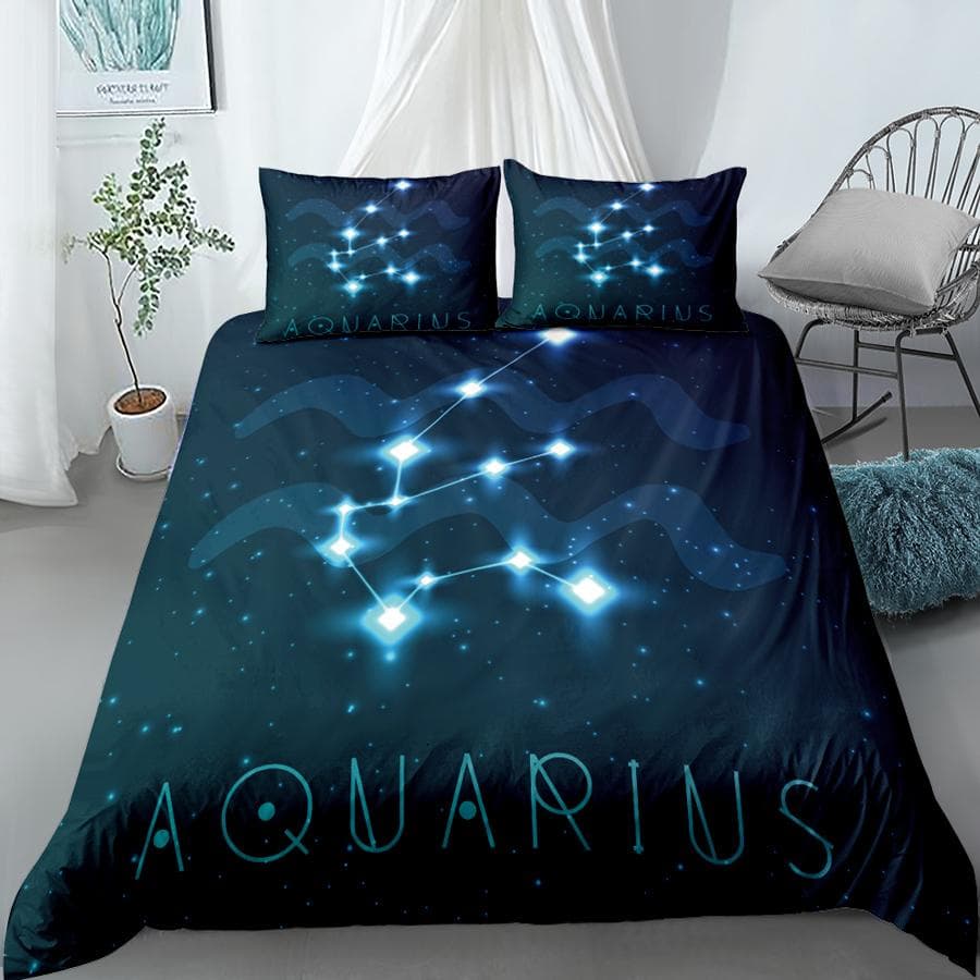 Aquarius Sign Zodiac Bedding Set King Queen Double Full Twin Single Size Duvet Cover Pillow Case Bed Linen Set 150x200cm 3pcs