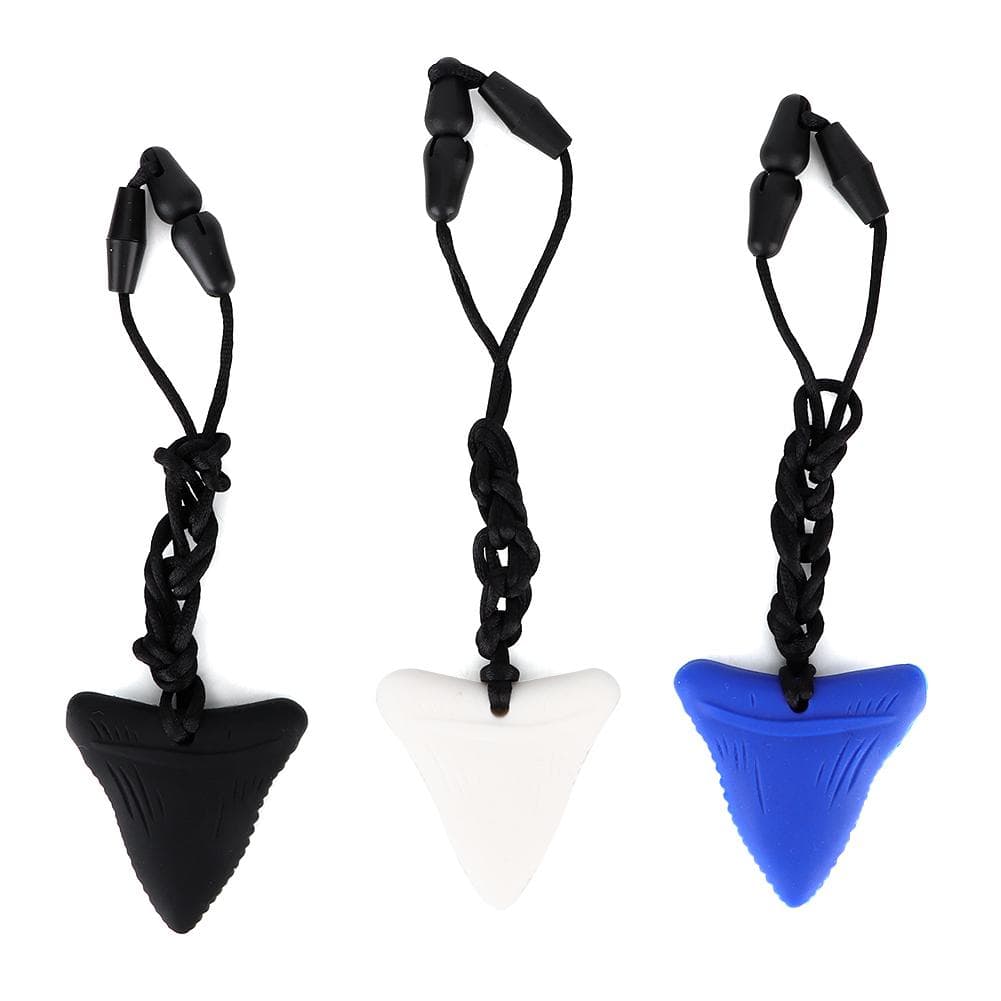 3PCS Silicone Shark Pendant Teether Autism Chewing Comfort Necklace Black White Blue