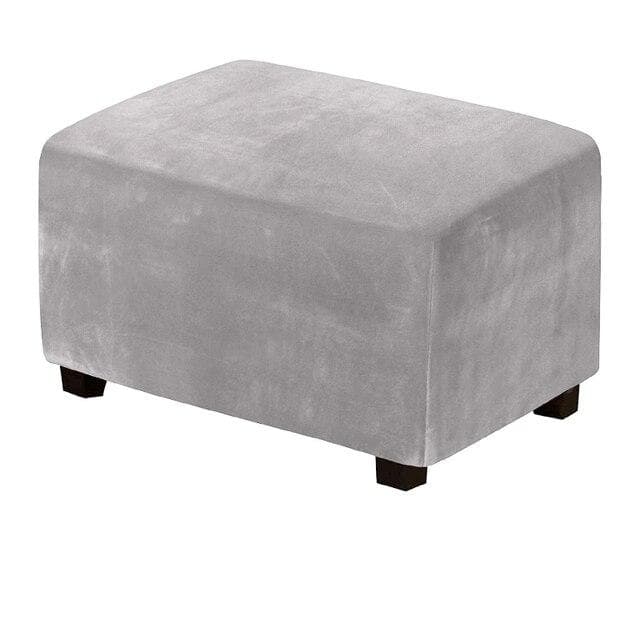 4 Sizes Velvet Durable Customized Stretch Footrest Ottoman Cover Folding Storage Stool Furniture Protector Rectangle Slipcover M light grey