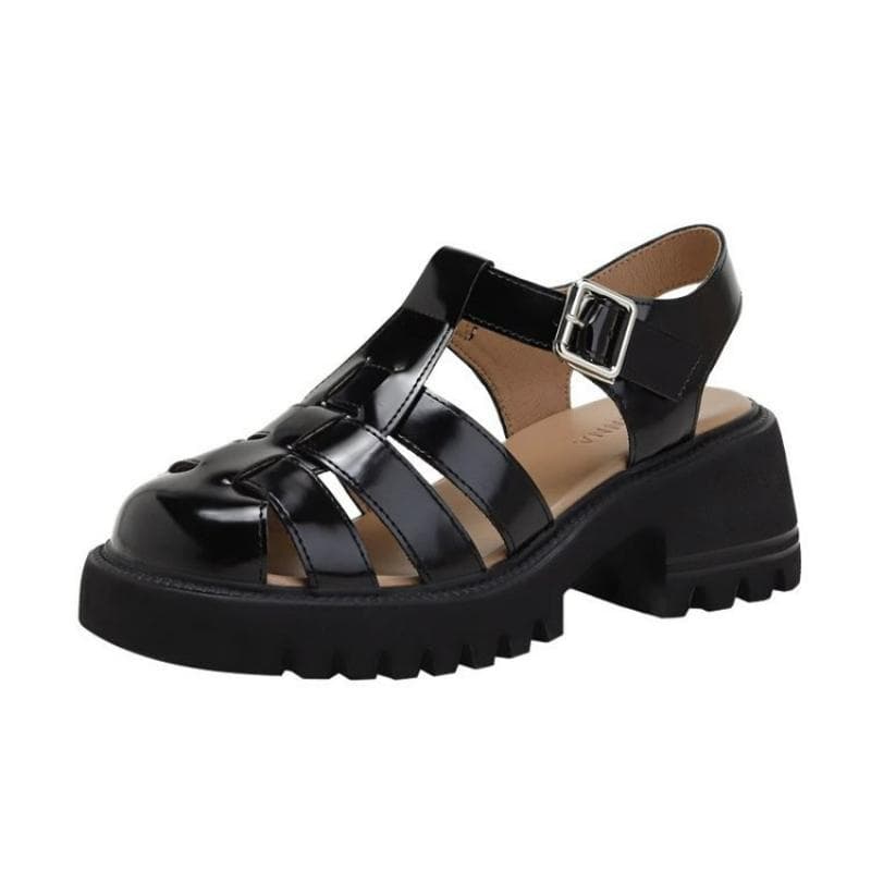 Women's Summer Platform Woven Sandals with Chunky Heels 37 black