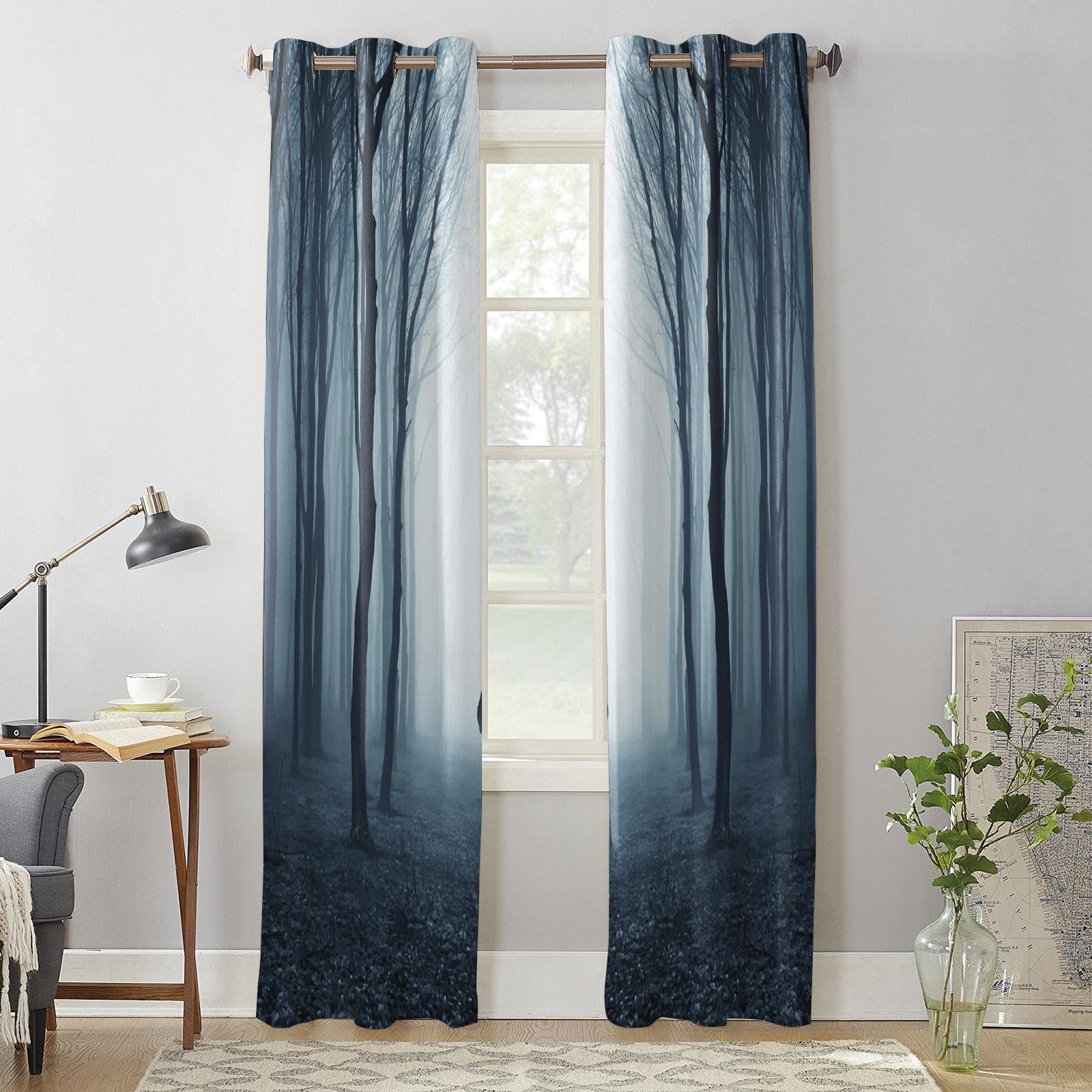Night Forest Jungle Window Curtain Bedroom Living Room Window Drapes Kitchen Decoration Blinds Curtain 135W x 60H(cm) x1