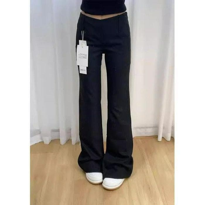 Black Micro-flare Suit Pants for Women In Spring New Low-waisted Slimming and Drooping Floor-moving Casual Horseshoe Pants XXL