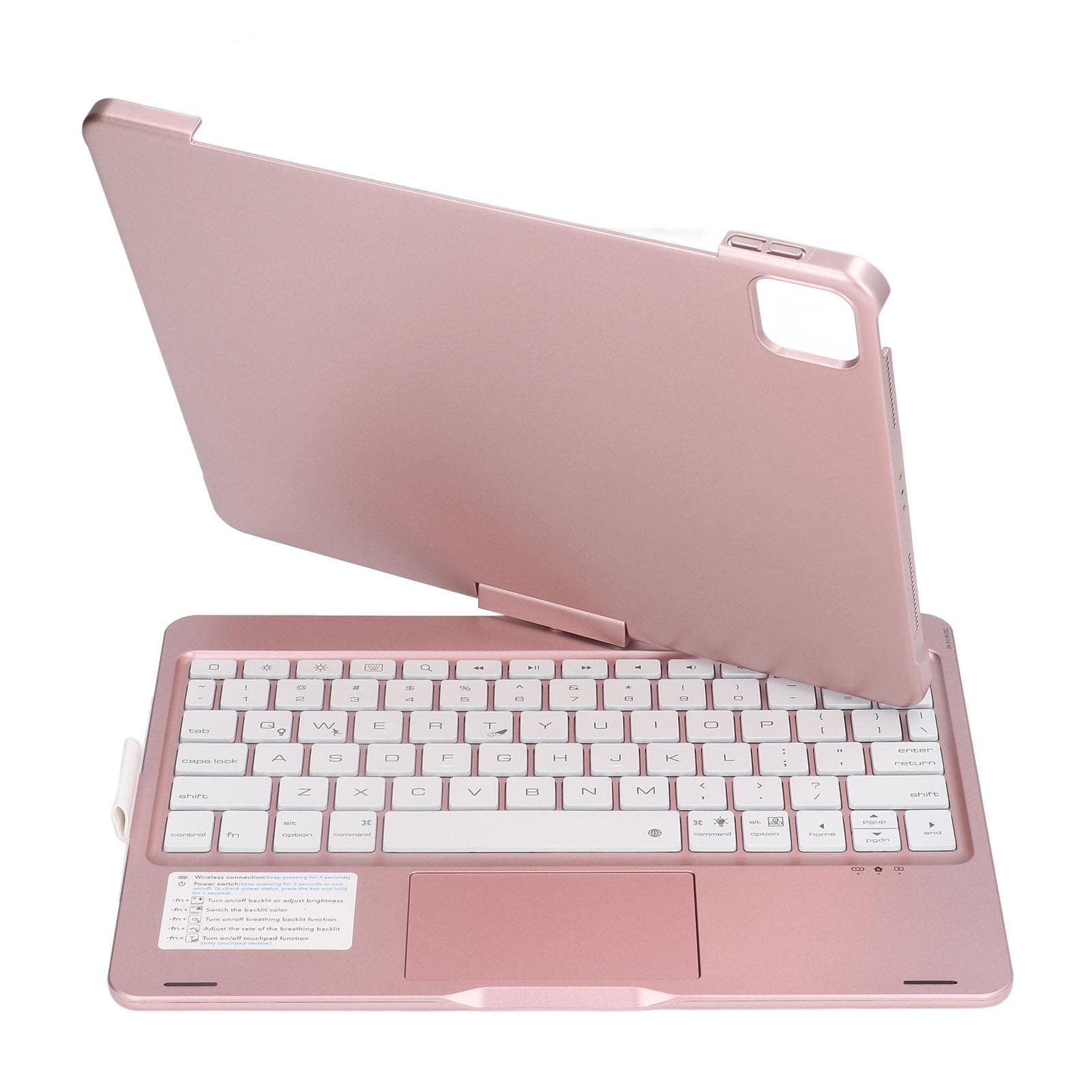 Tablet Case with Keyboard 360 Degree Rotatable RGB Backlight Rose Gold Touchpad Keyboard Cover for