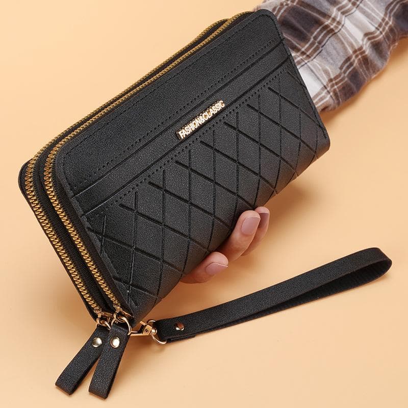 1 Pcs Double Zipper Long Wallet for Women Simple Female Purses Coin Purse Card Holder Fashion Retro Large Capacity black