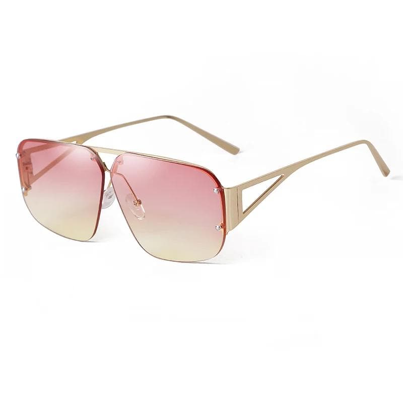 LAURINNY Oversized Metal Pilot Sunglasses Women Men Rimless Top Bar Aviation Driving Sun Glasses UV400 as picture