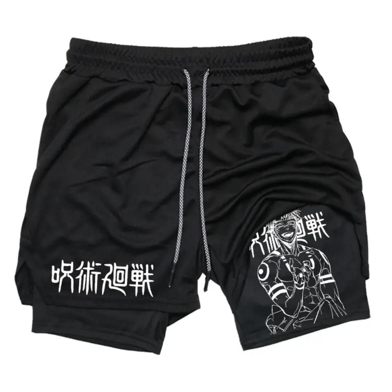 Jujutsu Kaisen Anime Print Double-Layer Beach & Fitness Shorts - Summer Style S