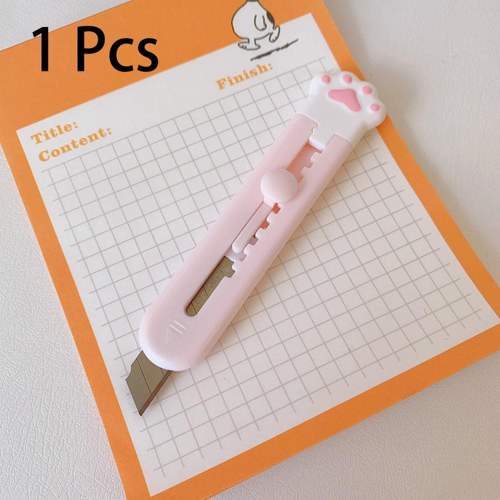 Kawaii Mini Pocket Cat Paw Art Utility Knife Express Box Knife Paper Cutter Craft Wrapping Refillable Blade Stationery pink
