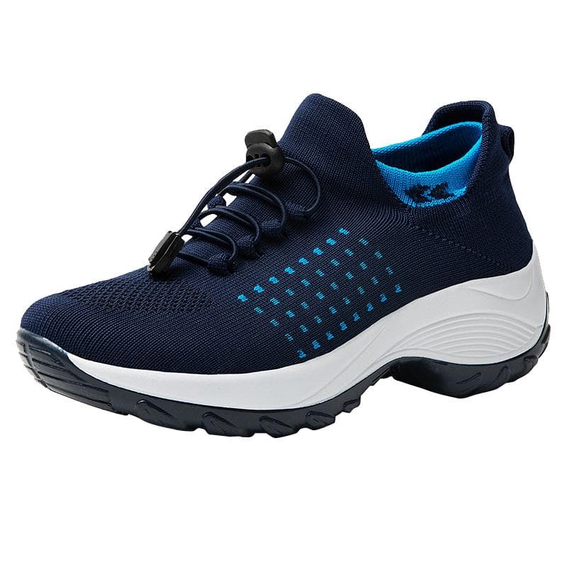 Women Orthopedic Stretch Cushion Shoes Comfy Cloud Pro Breathe Mesh Sock Fashion Sneakers Antiskid Wedge Running Footwear 42 blue