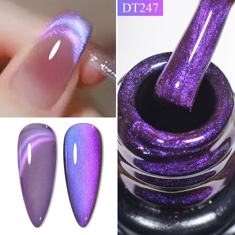 MEET ACROSS 7ml Cat Eye Magnetic Gel Nail Polish Semi Permanent Dynamic Glitter Reflective Nail Gel Soak Off UV Gel Nail Art Varnish DT247