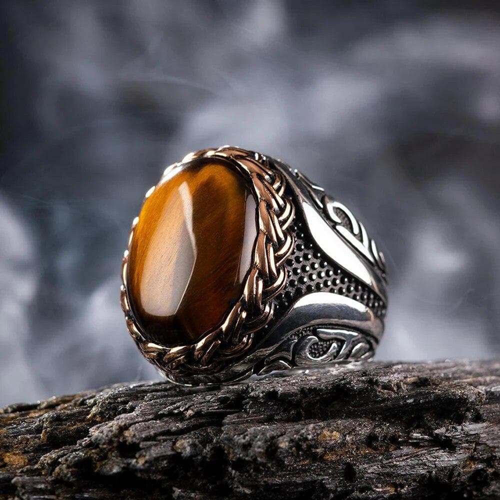 Retro Handmade Turkish Signet Rings For Men Ancient Silver Color Carved Scorpion Animal Rings Yellow Zircon Inlay Muslim Rings 9