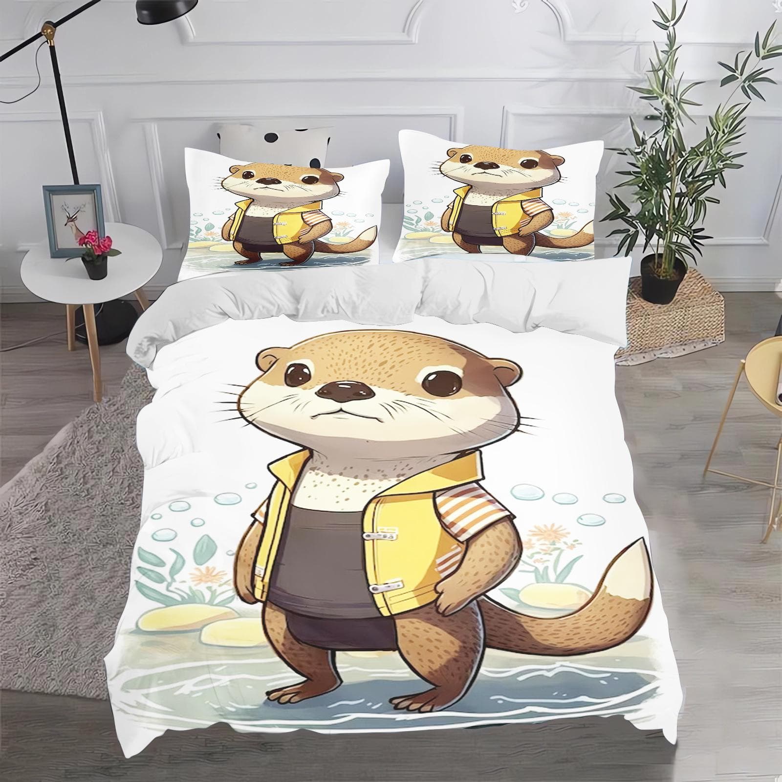 Otter Cartoon Duvet Cover Cute Bedding Set for Kids Teens Girls Bedroom Decoration Duvet Cover Easter Gift Friends 173x218cm