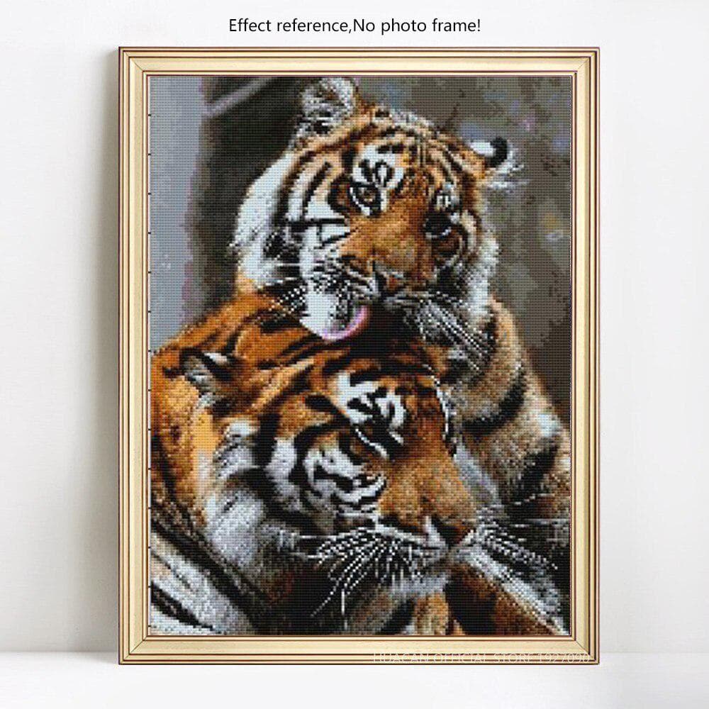 Diamond Painting Two Tiger Rhinestone Mosaic Diamond Embroidery Cross Stitch 20X30CM