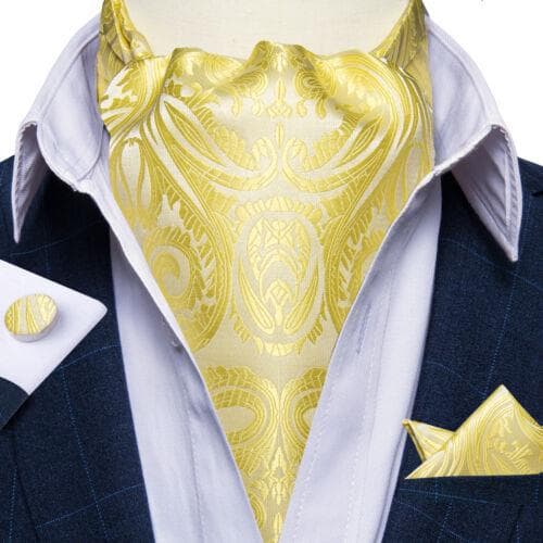 Mens Ascot Silk Cravat Blue Paisley Tie Handkerchief Cufflinks Set Formal Party LDAS2089