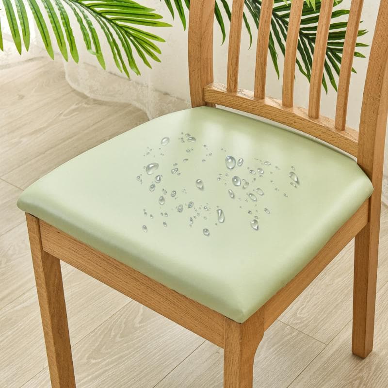 Waterproof Oilproof Stretchable PU Leather Dining Room Chair Seat Covers Removable Kitchen Upholstered Chair Cushion Slipcovers green