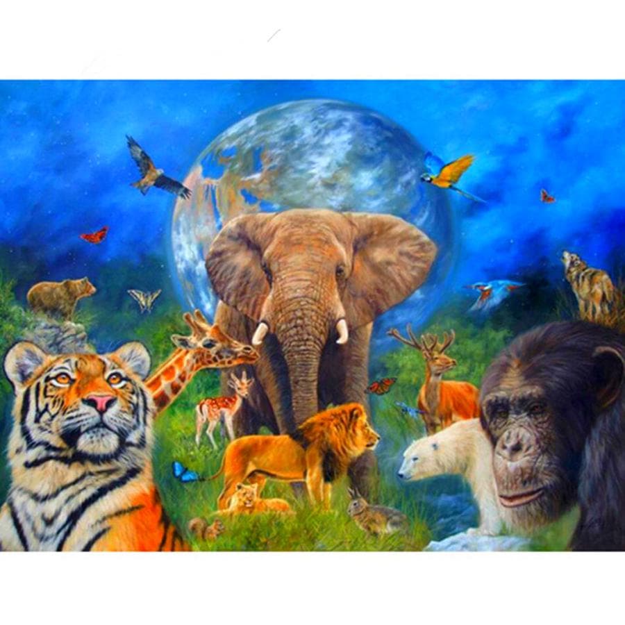 5D Diy Diamond Painting Full Diamond Embroidery Elephant Tiger Monkey Cross Stitch 20X30CM