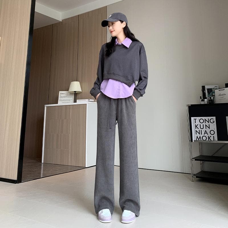 Velvet Thickened Wide Leg Pants, Women's Warm Pants, Winter Floor Length Pants, Casual Pants, Knitted Straight Leg Pants XL