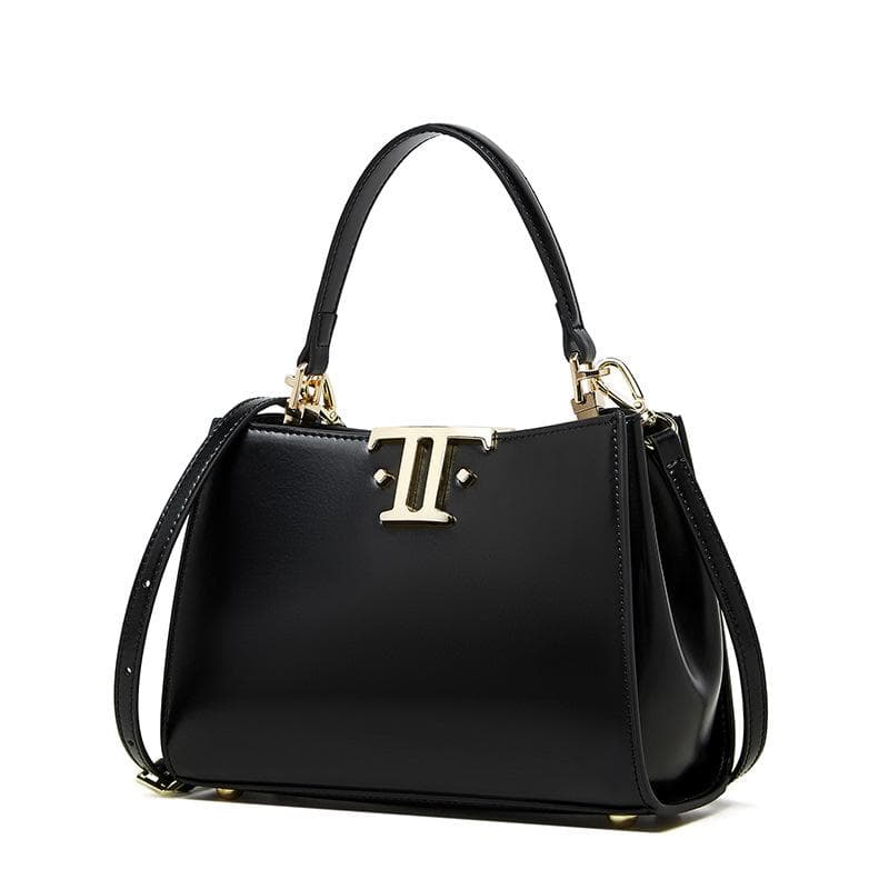 Leather Niche Design Superior Sense Goddess Bag Double Buckle Mini Single Shoulder Crossbody Portable Commuter Tote Bag 21*10*23 black
