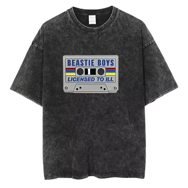 Vintage Camiseta Men's Women Beastie Boys Washed T-Shirt American Group Harajuku Short Sleeve Tee Streetwear Top M