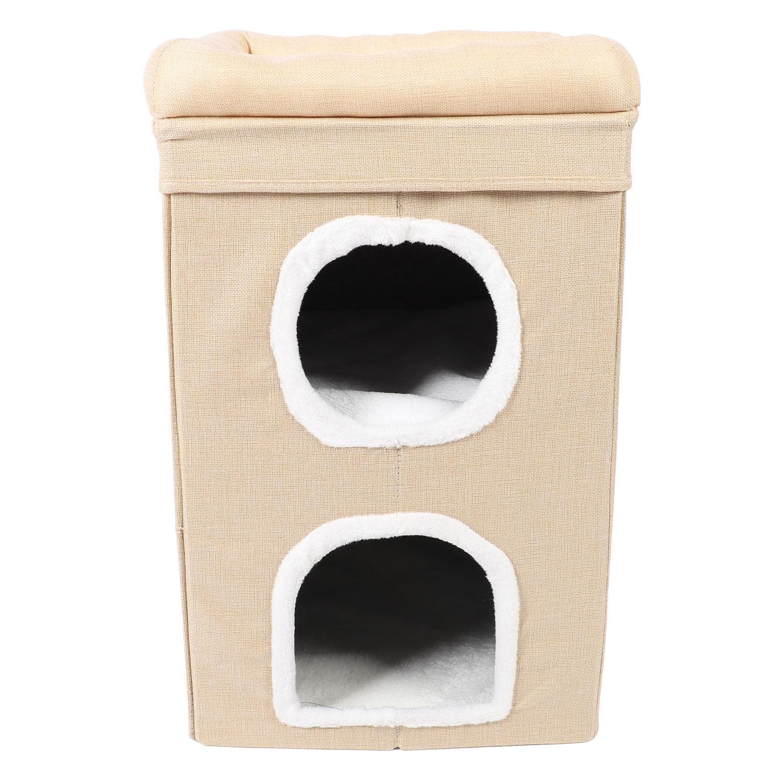 Indoor Cat House Winter Warm Cat House 3 Tier Pet Cave Foldable Cat Bed for Indoor Home Beige beige