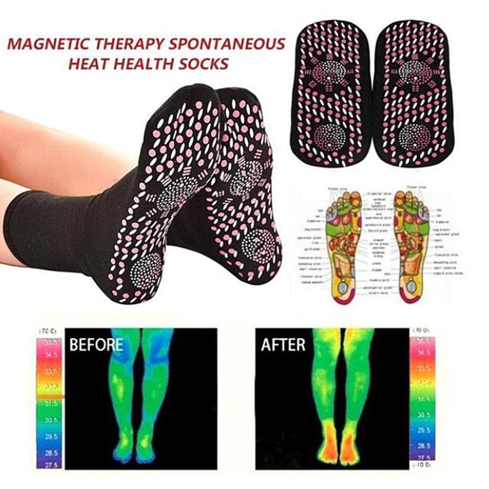 1 Pair Self Heating Magnetic Therapy Socks Health Care Breathable Massager Foot Care Socks red