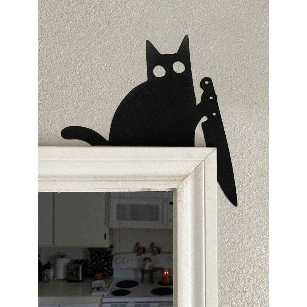 1Pc Black Cat Door Topper Decoration – Wooden Over Door Frame Decor, Spooky Cat Silhouette For Home Decor, Wall Art, And Seasonal Decoration cat black