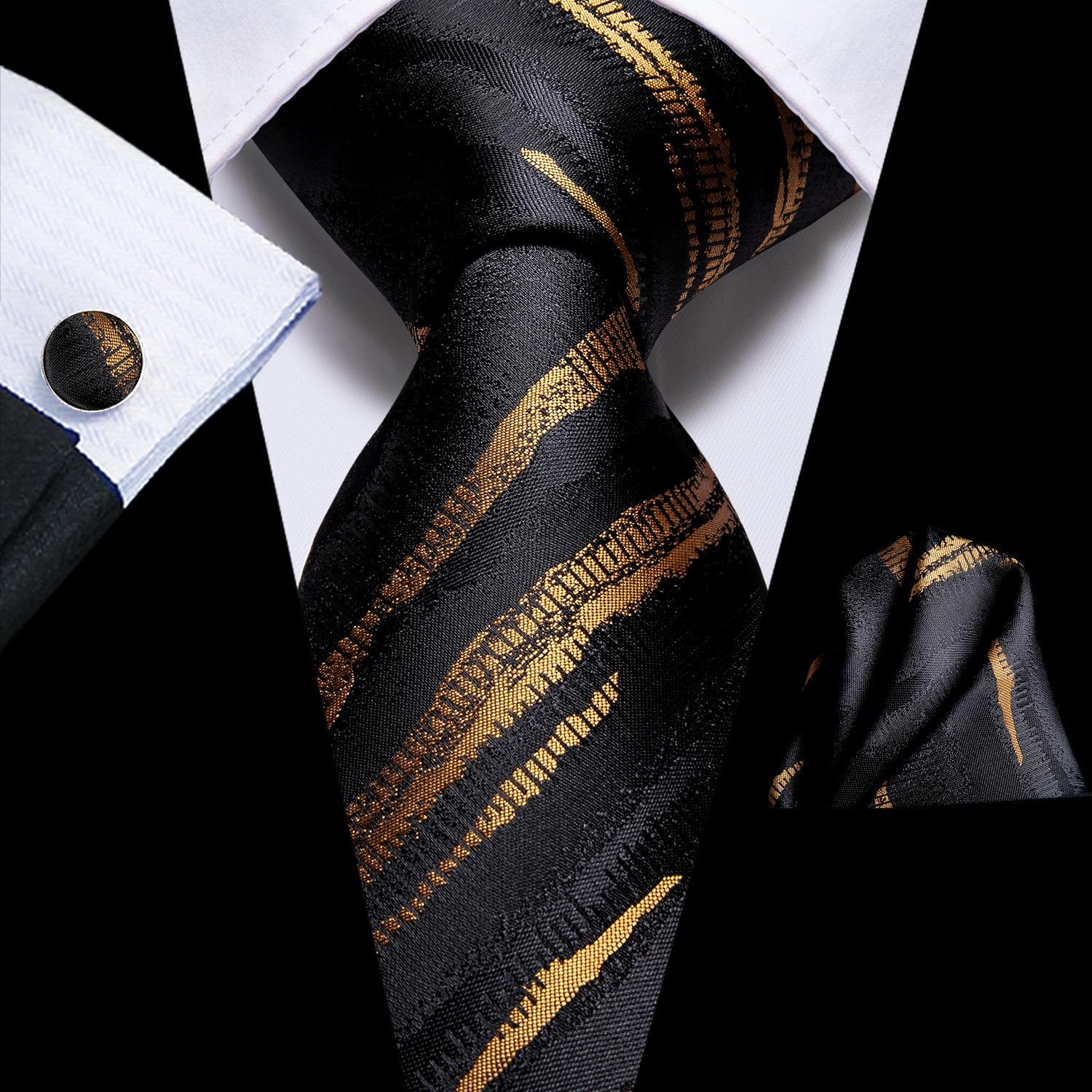 Hi-Tie Mens Accessories Silk Tie Handkerchief Cufflinks Set for Wedding Party Floral Solid Necktie N-3397