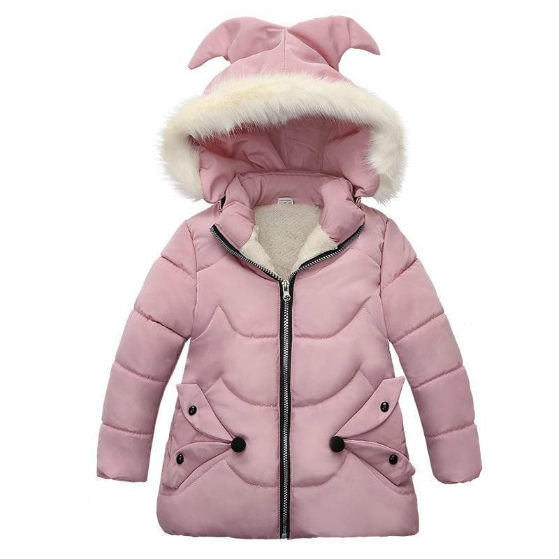 Baby Girls Autumn Winter Warm Cute Down Coats Kids Hooded Outwear Children Thicken Cotton-padded Clothes 1-6 Years 100cm pink
