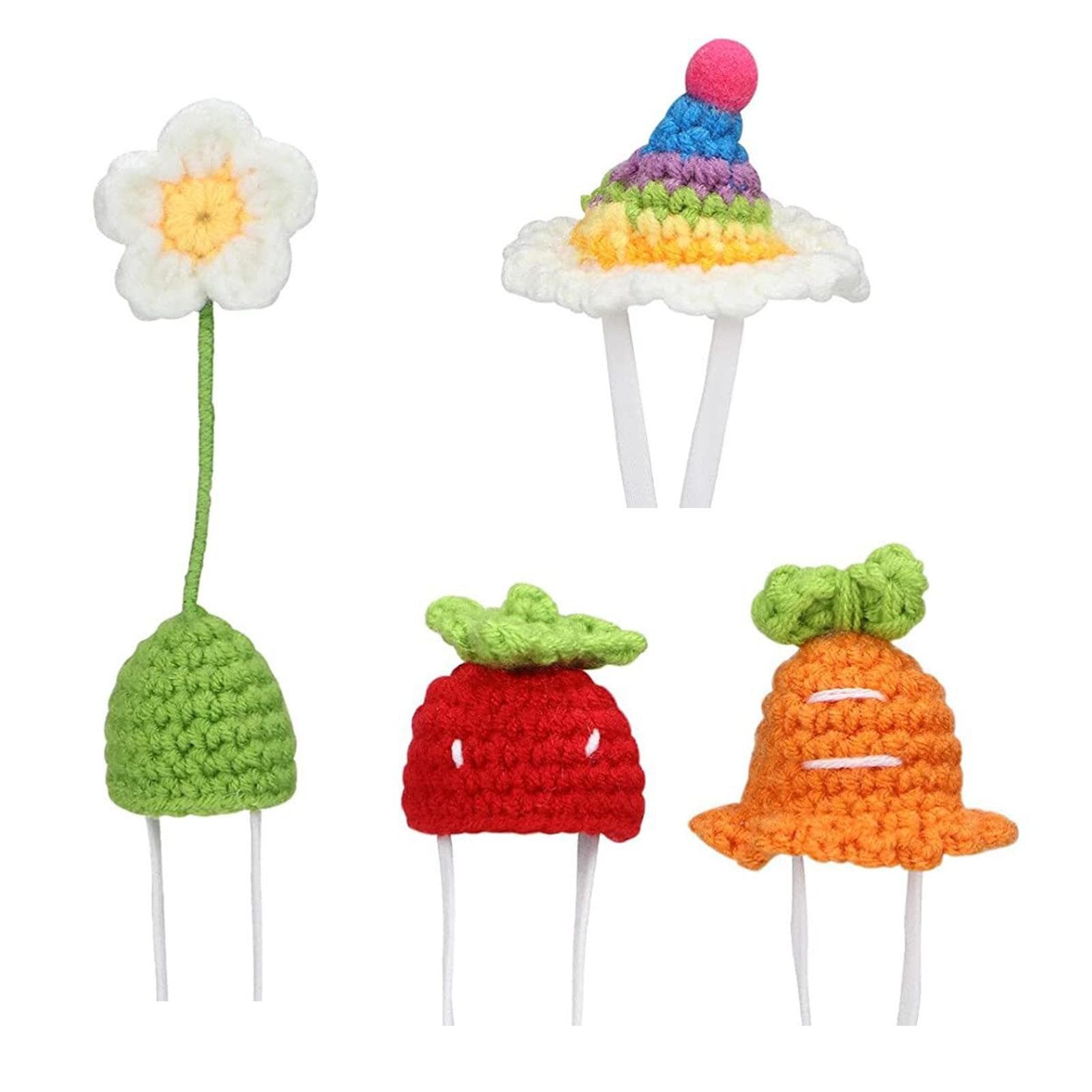 4pcs Mini Hand Knitted Hats Small Animals Cute Crochet Knitted Hats for Pet Lizard Hamster Guinea