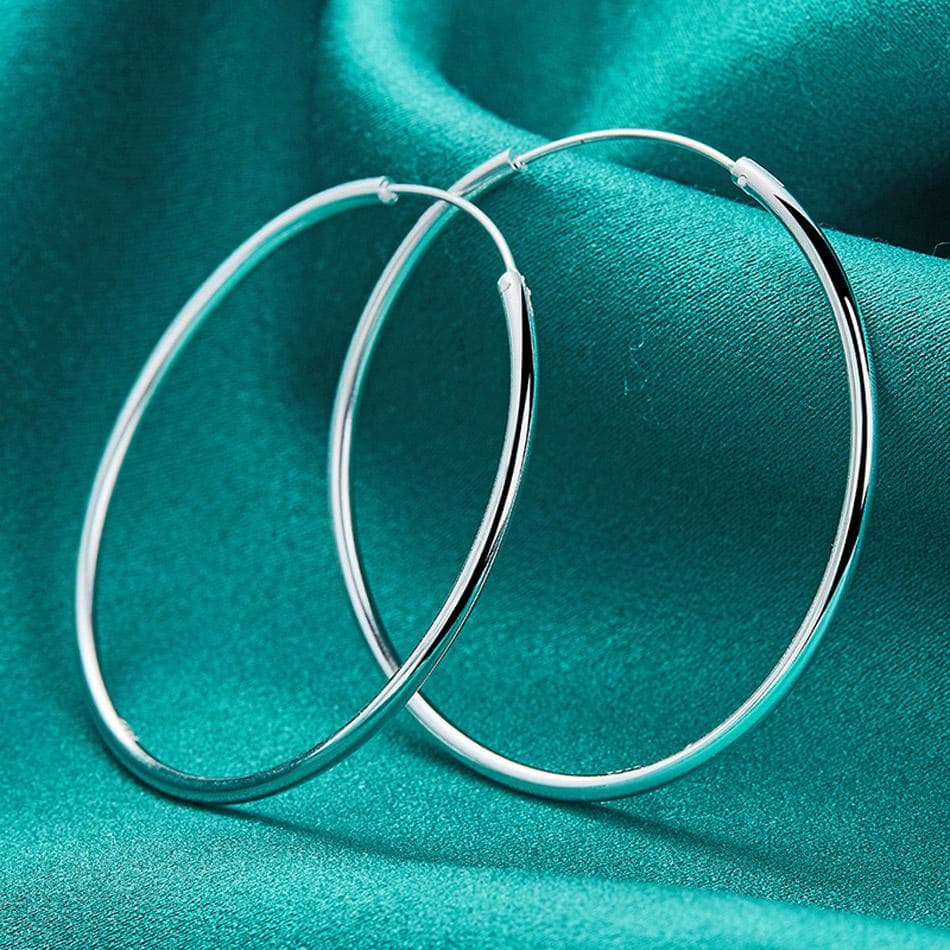 925 Sterling Silver 50 60mm Smooth Circle Earrings For Women Fashion Wedding Engagement Charm Jewelry 60mm
